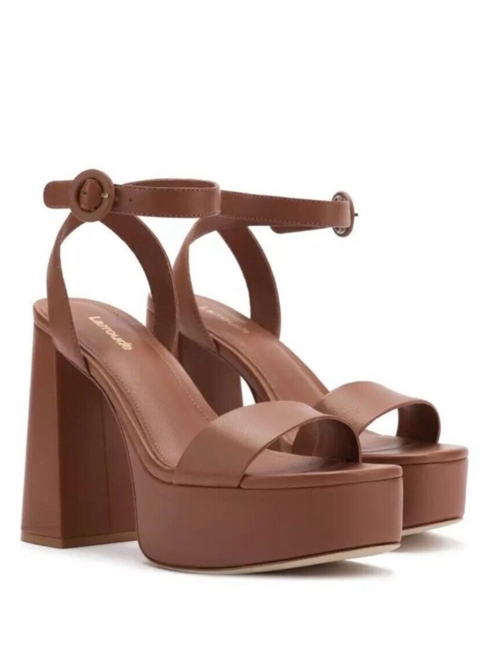 Larroude Brown Platform Block Heel Sandals with Ankle Strap